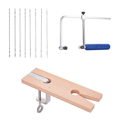 PH PandaHall Jewelry Saw Kit, Jewelers Saw Frame with 9pcs Jewelers Saw Blades, Jewelers Bench Pin V-Slot Bench Pin with Clamp for Art Frame Making Tools Professional Jewelry Making Kit