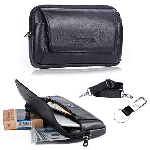 Hengwin Genuine Leather Cell Phone Purse Belt Bag Samsung Galaxy Note 20 Ultra 10 9 8 S20 S10 S9 S8 Plus Belt Loop Carrying Pouch for iPhone 12 Pro Max 11 XS XR 8 7 6 Plus Belt Holster Crossbody Case