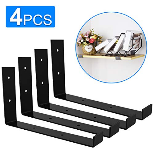SUNMALL Shelf Brackets 9.25 inch for Shelves, Rustic Shelf Bracket, Heavy Duty Shelf Supports, J Bracket with Lip, Wall Shelf Brackets, Iron Metal Floating Shelf Brackets with Screws, 4 Pack