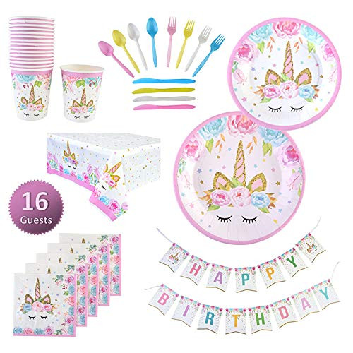 Serves 16 Guests Unicorn Birthday Party Supplies Set Pink & Gold Tableware, Plates, Cups, Napkins, Banner, Table Cover Unicorn Birthday Party Decoration Packs Serves 16 Guests Unicorn Birthday Party Supplies Set Pink & Gold Tableware, Plates, Cups, Napkins, Banner, Table Cover Unicorn Birthday Party Decoration Packs