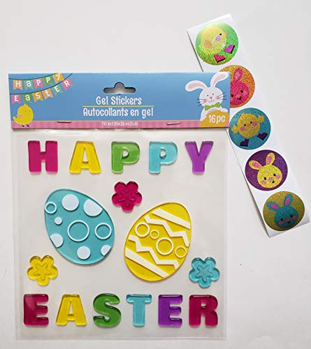 The Spotted Moose Spring Easter Eggs and Happy Easter Gel Window Clings - 16 Piece (Eggs)