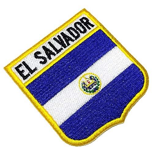 BEIN031T El Salvador Flag Shield Emblem Tag 100 percent Embroidered Patch Iron or Sew Size 3.15x2.16 in
