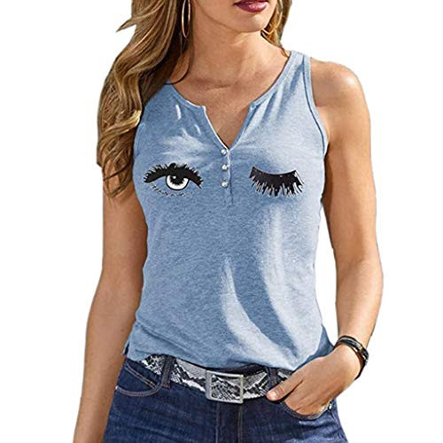 Pan Hui Womens T Shirt Sleeveless Casual Summer Vacation Tops Tee Letter Print Funny Tee Blouse Tops Tee Blouse Blue