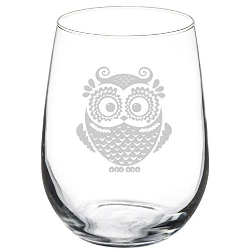 Wine Glass Goblet Vintage Owl (17 oz Stemless)