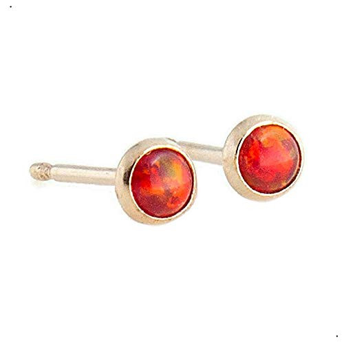 14K Gold Filled with Red Opal 3mm Stone Stud Earrings