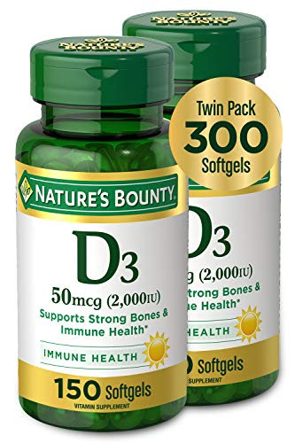 Vitamin D3 by Nature's Bounty, Vitamin Supplement, Supports Immune System and Bone Health, 50mcg, 2000IU,150 Count (Pack of 2)