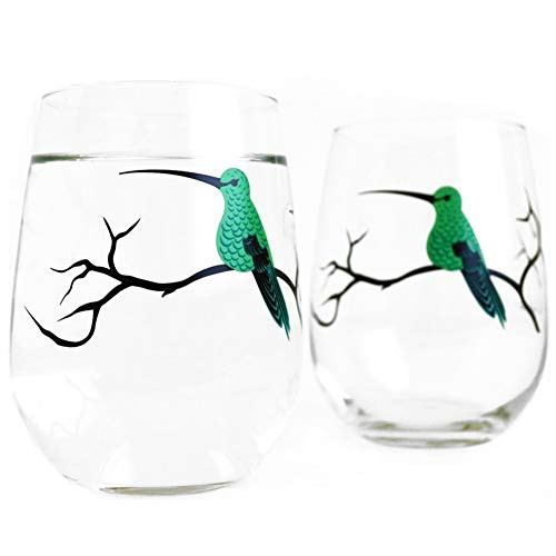 Hummingbird Glassware - Set of 2 Stemless Wine Glasses
