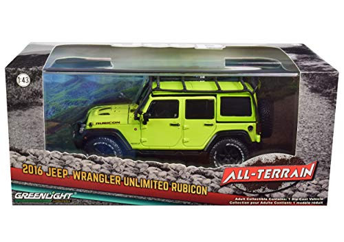 2016 Jeep Wrangler Unlimited Rubicon Off-Road with Roof Rack Hyper Green All-Terrain Series 1/43 Diecast Model Car by Greenlight 86179