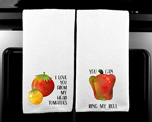I Love You From My Head to My Tomatoes and You can Ring My Bell Kitchen Towel Gift - Set of 2