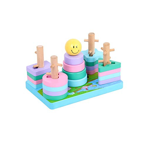 Montessori Stack  and  Sort Board Toys - Wooden Color Shape Sorting Stacking Block Toy Set for Kids Toddlers 1-3