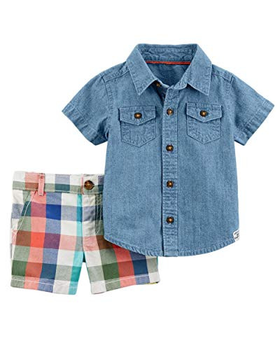 Carter's Baby Boys' 2-Piece Chambray Button-Front  and  Plaid Short Set, 3 Months