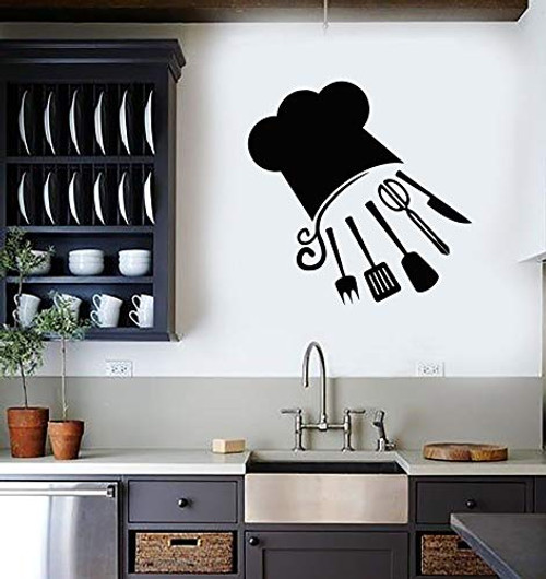 Wall Vinyl Sticker Cook Hat Fork Knife Food Kitchen Emblem Restaurant Mural Decal Art Decor LP2500 Wall Vinyl Sticker Cook Hat Fork Knife Food Kitchen Emblem Restaurant Mural Decal Art Decor LP2500