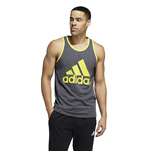 adidas Badge of Sport Classic Tank, Dark Grey Heather/Shock Yellow, S