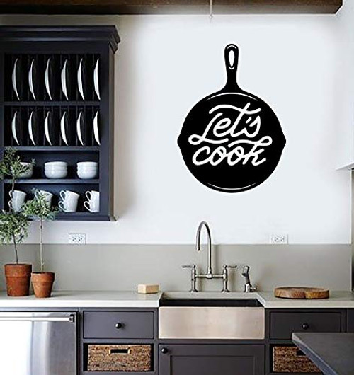 Wall Vinyl Sticker Let's Cook Pan Kitchen Quote Phrase Mural Decal Art Decor LP1461 Wall Vinyl Sticker Let's Cook Pan Kitchen Quote Phrase Mural Decal Art Decor LP1461