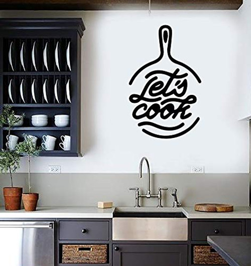 Wall Vinyl Sticker Let's Cook Pan Kitchen Quote Phrase Mural Decal Art Decor LP1465 Wall Vinyl Sticker Let's Cook Pan Kitchen Quote Phrase Mural Decal Art Decor LP1465