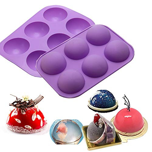 2 PCS Semi Sphere Silicone Chocolate Mold with 6-Cavity, Baking Mold for Making Chocolate Bombs, Cocoa Bombs, Cake, Jelly, Dome Mousse, Pudding, Handmade Soap, Round Shape(Purple)