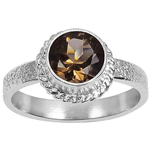 Brown Smoky Quartz 1.20 Ct Round Brass Wedding Ring Easter Presents For Girls And Women By Orchid Jewelry