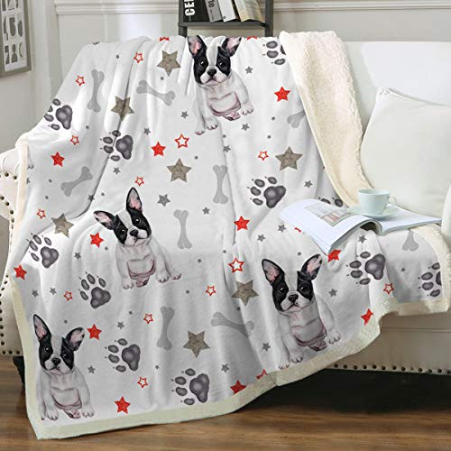 Sleepwish French Bulldog Sherpa Fleece Blanket Throw(50"x60") Cute Puppy Dog Couch Sofa Plush Fuzzy Blanket Grey 3D Animal Super Soft Cozy Blanket for Kids Teens Boys