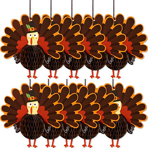 Outus Thanksgiving Hanging Paper Turkey Honeycomb Tissue Turkey Honeycomb Centerpiece for Thanksgiving Day Table Decorating Kit Party Supplies (10) Outus Thanksgiving Hanging Paper Turkey Honeycomb Tissue Turkey Honeycomb Centerpiece for Thanksgiving Day Table Decorating Kit Party Supplies (10)