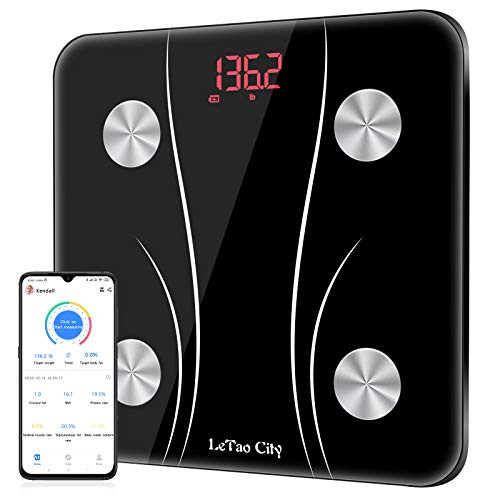 Body Fat Scale, Digital Body Weight Scale Smart Bathroom Scale, Body Composition Monitor Health Analyzer with iOS, Android APP for Body Weight, Fat, Muscle Mass, BMI, BMR and More, 400lbs
