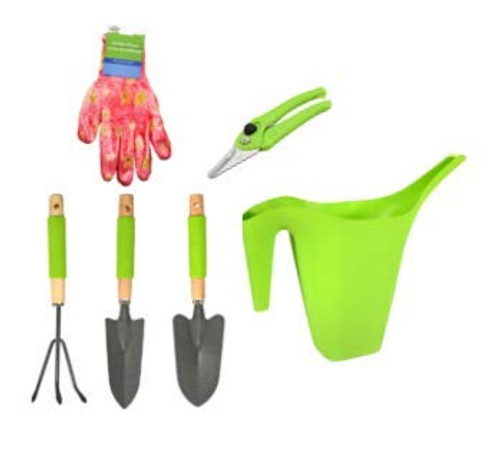 6-Piece Gardening Tools for Women Garden Tool Gift Set Tool Kit with Gardening Gloves Pruner Trowel Hand Rake Transplanter Watering Can