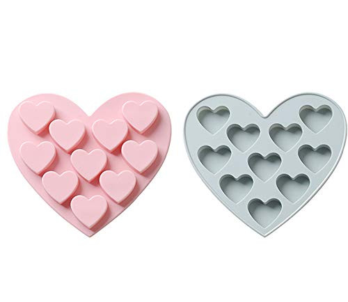 Diamond Heart Silicone Mold,Heart Shape Cake Candy Molds, Chocolate Molds Silicone ,Silicone Baking Pan Mold For Chocolate, Mousse Cake Mold Trays,Silicone 10 Cavity Heart Mould (2pack)