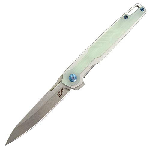 Eafengrow EF942 EDC Folding Knife, D2 Steel Blade Titanium Plating  and  G10 Handle,Pocket Clip with Frame Lock EDC Pocket Flipper Knife for Camping Tactical Hiking Survival Outdoor(Jade)