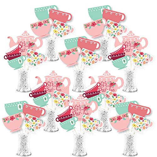 Big Dot of Happiness Floral Lets Par-Tea - Garden Tea Party Centerpiece Sticks - Showstopper Table Toppers - 35 Pieces
