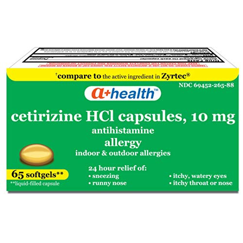 APlusHealth Cetirizine Hcl 10 Mg Softgels, Antihistamine for 24 Hour Allergy Relief, Made in USA, 65 Count
