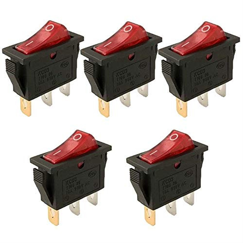 Botensh AC 16A/250V 20A/125V 3 Pin 2 Position Red Light Illuminated On Off SPST Boat Rocker Switch KCD3 Rocker Switch x 5 Pcs