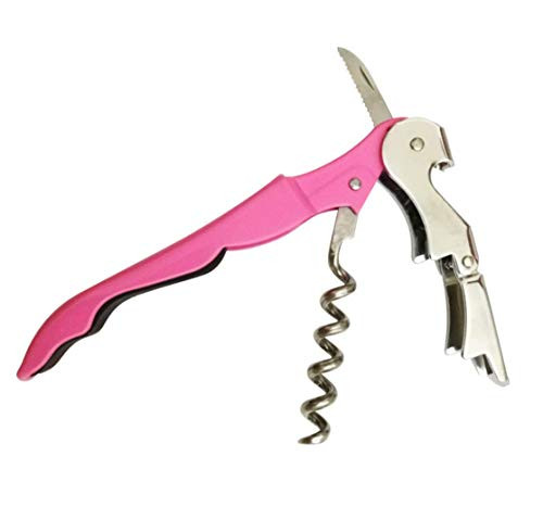 LESCA TEK Wine Bottle Opener Waiters Corkscrew, 3-in-1 Multitool: Double Hinged Corkscrew+Serrated Foil Cutter Knife+Cap Opener - Professional Durable Metal and Stainless Steel Design (Pink-B Style)