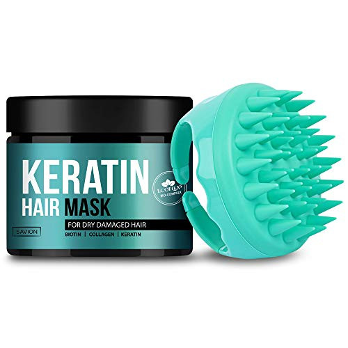SAVION Keratin Protein Hair Treatment Mask Complex and Soft Silicone Scalp Massager - Deep Conditioning Hair Treatment for Dry Damaged Hair - Natural Shea Butter, Argan and Avocado Oils, Keratin, Biotin SAVION Keratin Protein Hair Treatment Mask Complex and Soft Silicone Scalp Massager - Deep Conditioning Hair Treatment for Dry Damaged Hair - Natural Shea Butter, Argan and Avocado Oils, Keratin, Biotin