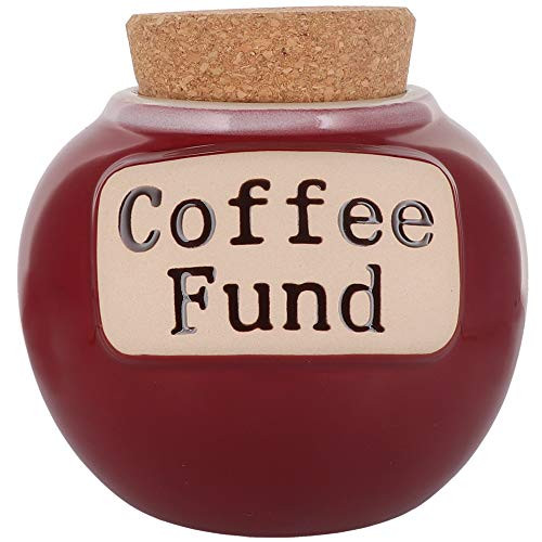 Cottage Creek Piggy Bank, Coffee Fund Money Jar, Round Ceramic Coffee Fund Spare Change Jar with Cork Lid, Coffee Bank -Red- Cottage Creek Piggy Bank, Coffee Fund Money Jar, Round Ceramic Coffee Fund Spare Change Jar with Cork Lid, Coffee Bank -Red-