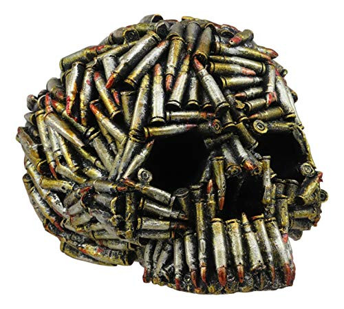Ebros World War Ammo Bullet Shell Casings Skull Statue 6.5'Long Metalgear Hardcore Wardogs Skeleton Head Figurine for Halloween Day of The Dead Ossuary Macabre Collectible