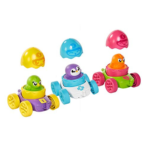 Tomy Hide  and  Squeak Egg Racers Multi Pack3 Cute Squeaking Egg Characters to Collect  Color Matching, Number Counting  and  Shape Sorting  Cars Connect to Each Other and All Hide  and  Squeak Vehicles