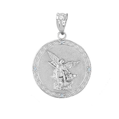 925 Sterling Silver Round Saint Michael The Archangel CZ Medal Pendant Necklace, 1.0" (16")