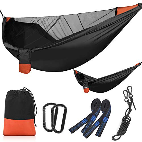 Tolaccea Hammock with Mosquito Net, Camping Hammock, Parachute Material,Lightweight and Portable Hammock for Indoor,Outdoor,Hiking,Camping,Backpacking,Travel,Backyard,Beach,Adventures(Black) Tolaccea Hammock with Mosquito Net, Camping Hammock, Parachute Material,Lightweight and Portable Hammock for Indoor,Outdoor,Hiking,Camping,Backpacking,Travel,Backyard,Beach,Adventures(Black)