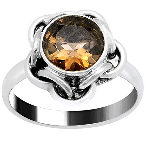 Brown Smoky Quartz 1.70 Ct Round Brass Wedding Ring Easter Presents For Girls And Women By Orchid Jewelry
