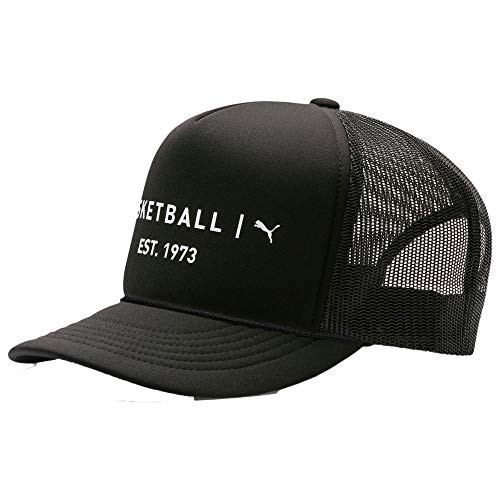 PUMA Basketball Flat Brim Mesh Adjustable Snapback Trucker Hat Black