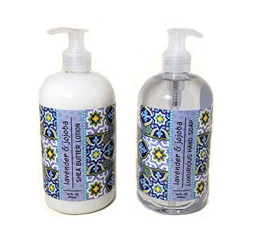 Greenwich Bay Trading Company Garden Collection Bundle: Lavender  and  Jojoba - 16 Ounce Shea Butter Lotion  and  16 Ounce Hand Soap