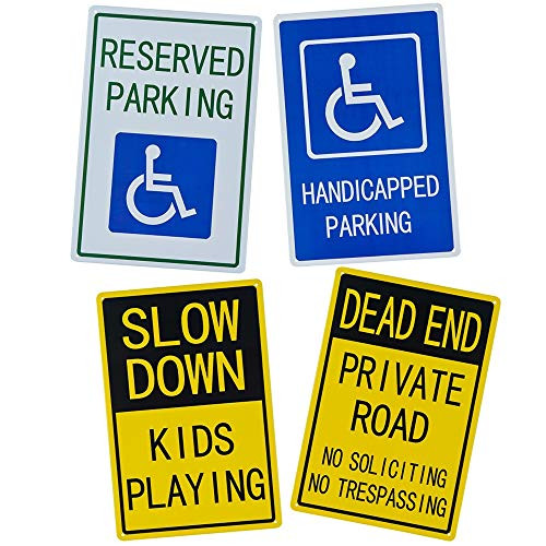 Yunuo 4 Pack Warning Sign Preservrd Parking Rustic Signs Metal Tin Poster Slow Down Outdoor Wall Plaque Decor (B)