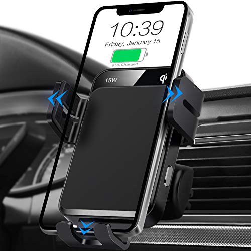 Wireless Car Charger, MOKPR 15W/10W/7.5W Qi Fast Charging Auto-Clamping Car Charger Air Vent Car Phone Holder Mount Compatible with iPhone 12 Pro Max/12 pro/12/11 Series, Samsung Galaxy Series, etc