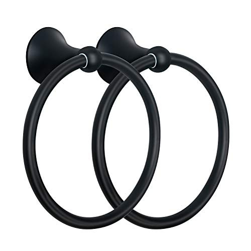 HouseAid Stainless Steel Towel Ring for Bathroom Hand Towel Holder Modern Circle Towel Hanger Round Towel Rack Wall Mounted Matte Black (2Pack)