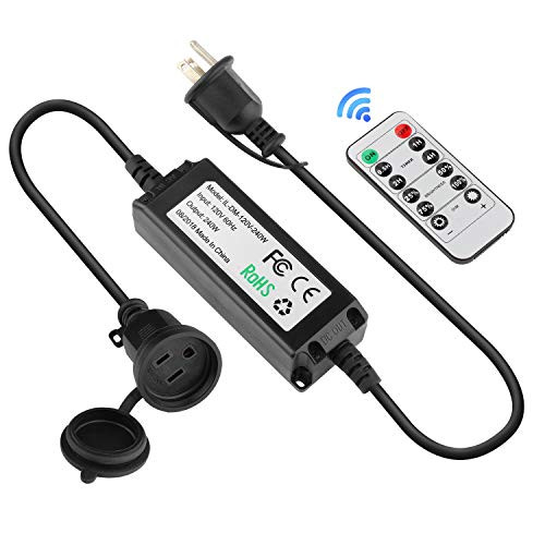 WILLNORN Outdoor/Indoor String Lights Dimmer,Wireless Remote Control Plug-In Dimmer Switch,240W Power,50Ft Range,RC On/Off & Stepless Dimming, IP65 Waterproof,3 Prong Remote Control Dimmer for LED Dim