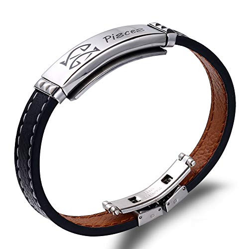 N-C Leather Bracelet for Women Mens, Stainless Steel Friendship Teen Girls Bracelets for Couples 12 Constellations Bracelet Jewelry (Pisces) N-C Leather Bracelet for Women Mens, Stainless Steel Friendship Teen Girls Bracelets for Couples 12 Constellations Bracelet Jewelry (Pisces)