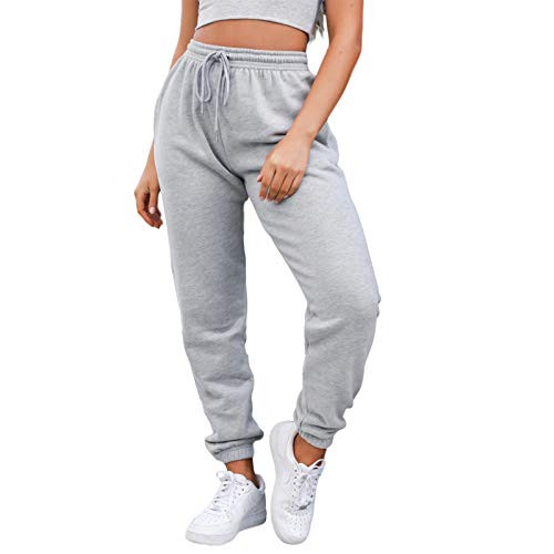 Hsdjfhe Women's Joggers High Waisted Sweatpants Drawstring Tapered Lounge Active Yoga Running Workout Pants with Pockets (Grey,X-Large)
