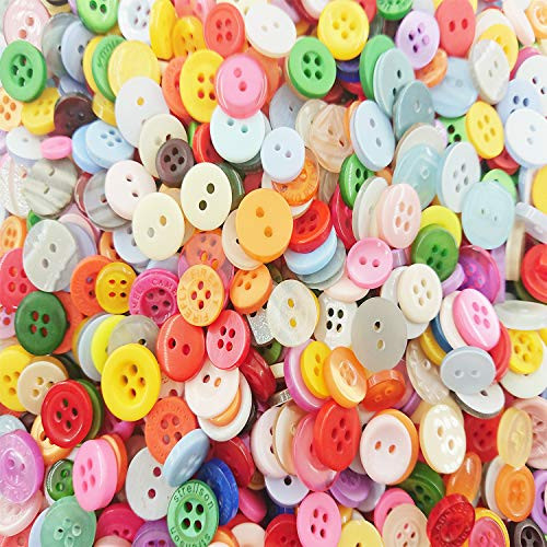 Resin Buttons,1000 Pcs Assorted Sizes Round Craft Buttons for Sewing DIY Crafts,Children's Manual Button Painting, Mixed Colors