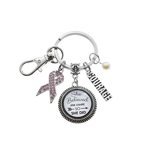 Breast Cancer Awareness Ribbon Keychain in Silver Toned Metal. Breast Cancer Gifts. Breast Cancer Keychain. Breast Cancer Survivor. She believed she could so she did.