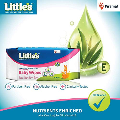 Little's Soft Cleansing Baby Wipes with Aloe Vera, Jojoba Oil and Vitamin E (80 Wipes) Pack of 3