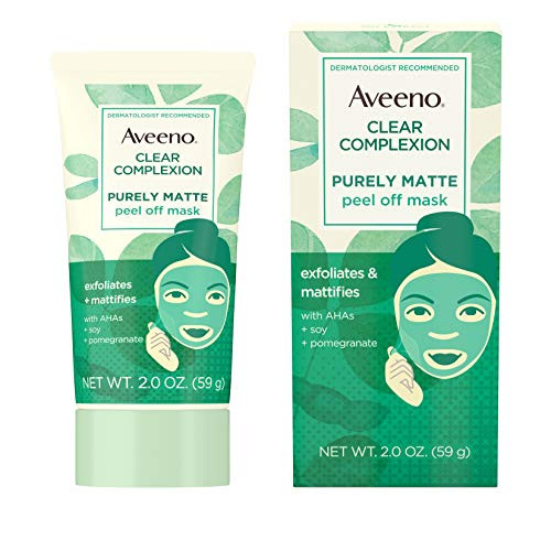 Aveeno Clear Complexion Pure Matte Peel Off Face Mask with Alpha Hydroxy Acids, Soy  and  Pomegranate for Clearer-Looking Skin, Non-Comedogenic, Paraben-  and  Phthalate-Free, 2.0 oz
